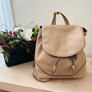 Coach Elle Backpack‎ Tan Leather Style 72645 Maroon Interior Tassel Women's